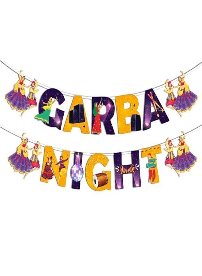 Partyjoy Garba Night Banner, Decorative Party Bunting, Colorful Letters with Dancer Figures, Festival Celebration Decor - Image 1